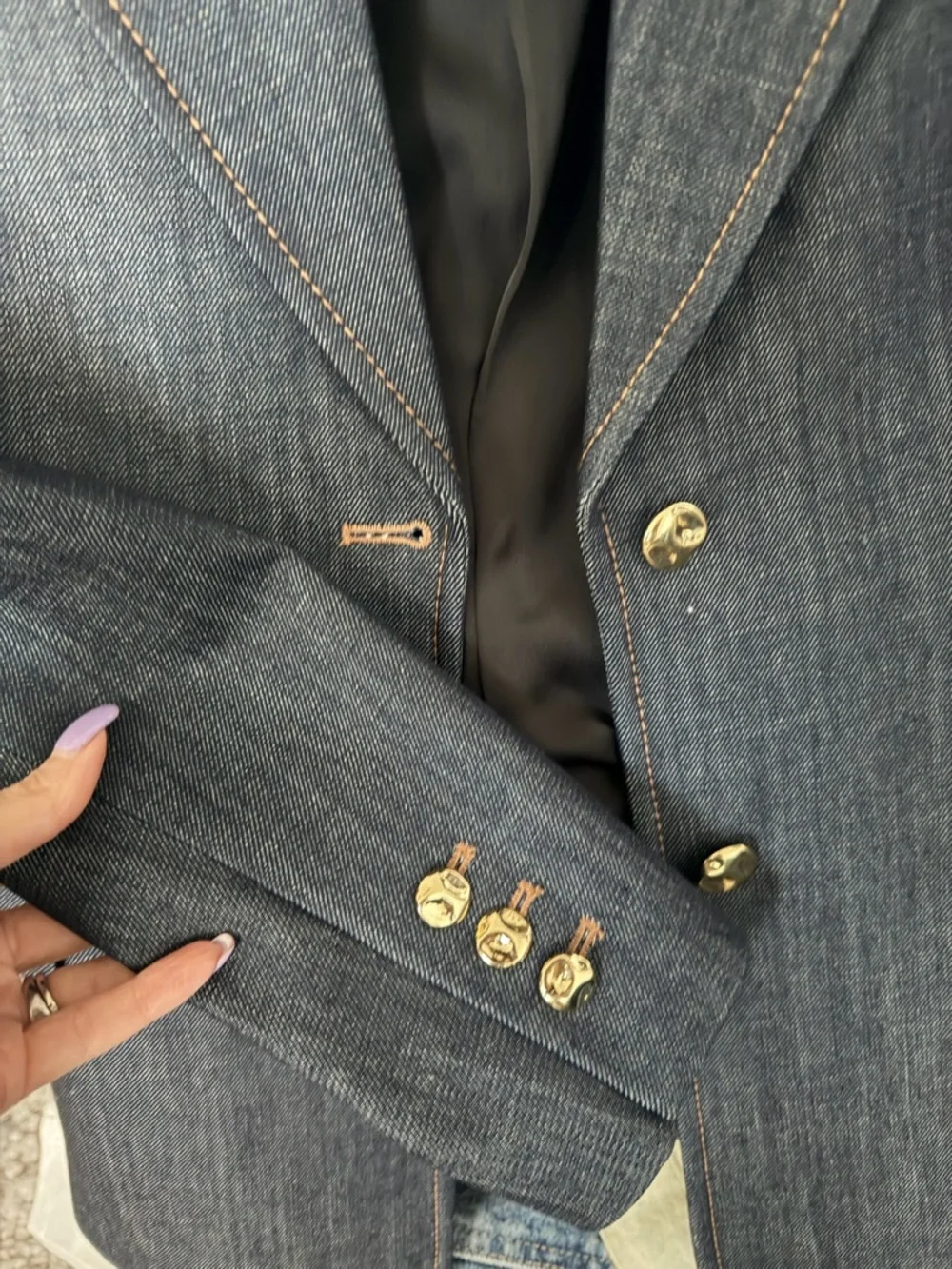 Zara Dark Indigo Denim Blazer with Gold Buttons - Picture 7 of 7